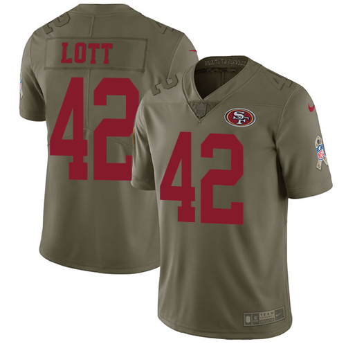 Nike 49ers #42 Ronnie Lott Olive Men's Stitched NFL Limited Salute to Service Jersey - Click Image to Close